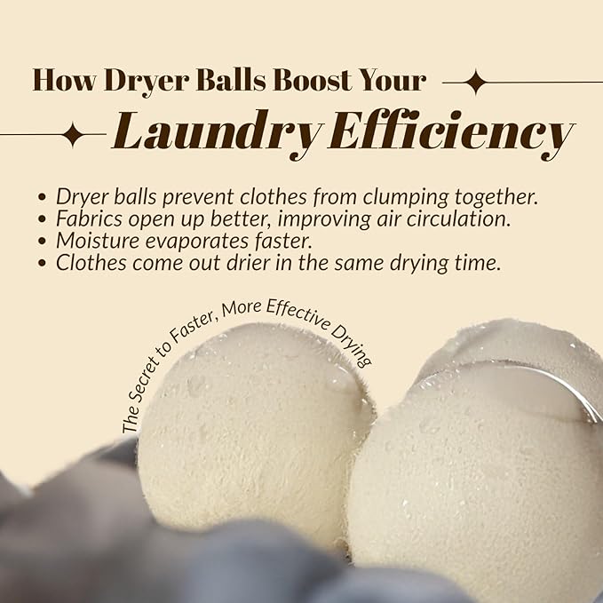 Ewela 100% Natural Merino Wool Dryer Balls, Set of 3, Reusable Chemical-Free Fabric Softener, Natural White, 7-8 cm Diameter