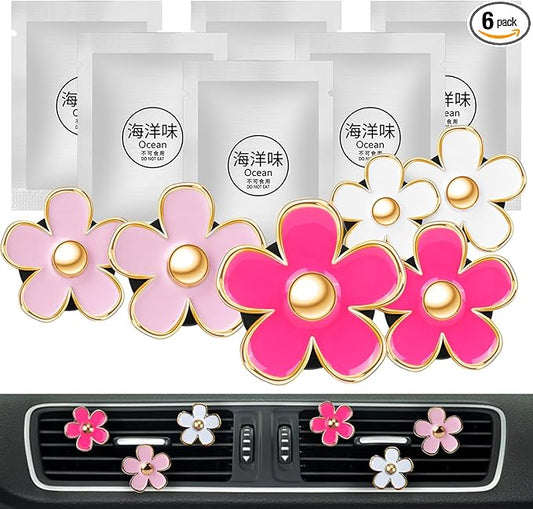 Pink Car Accessories for Women Teen Girls 6PCS Cute Auto Scent Air Fresheners Vent Clips Girly Daisy Flower Decorations Interior Aesthetic Things Cars Perfume Decor Stuff Valentines Gifts for Her Mom