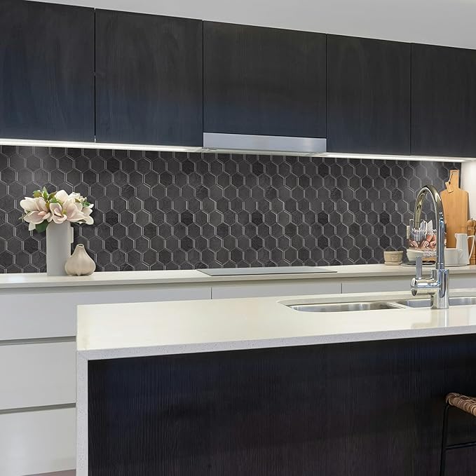 10-Sheet Hexagon Peel and Stick Backsplash for Kitchen, New Upgrade Premium Extra Thicker Design 3D Self Adhesive Wall Tiles, Large Stick on Tiles for Kitchen and Bathroom (12" x 12")