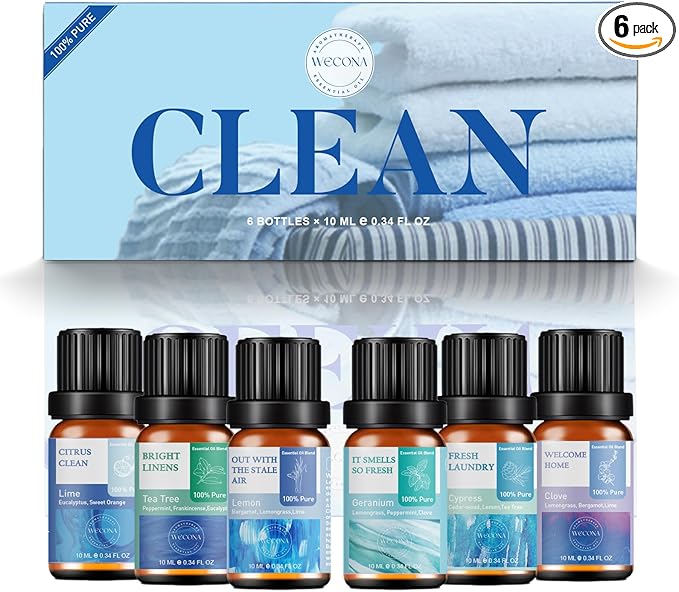 Essential Oils for Laundry - 100% Pure Essential Oils for Diffusers for Home,6x10ml(Clean)- Aromatherapy Oils for Humidifiers,Wool Dryer Balls,Clean Linen