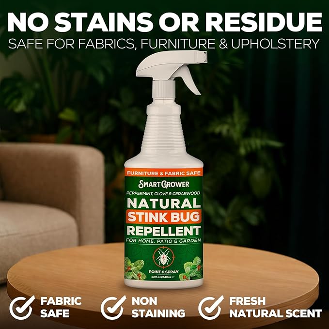 Natural Stink Bug Spray & Repellent for Indoor & Outdoor Use – Plant-Based Stink Bug Eliminator with Essential Oils, Stain-Free on Fabric, Pet & Family Friendly, 32 oz Ready-to-Use