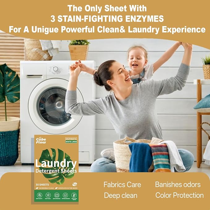 Linen Scented Laundry Detergent Sheets | 60 Loads | Natural Freshness & Deep Cleaning | Liquidless, Pre-Measured Eco Sheets | Hypoallergenic & Travel Friendly