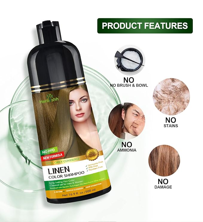 Herbishh Hair Color Shampoo for Gray Hair - 500 ML + Hair Color Stain Remover 5 Wipes - Travel Pack
