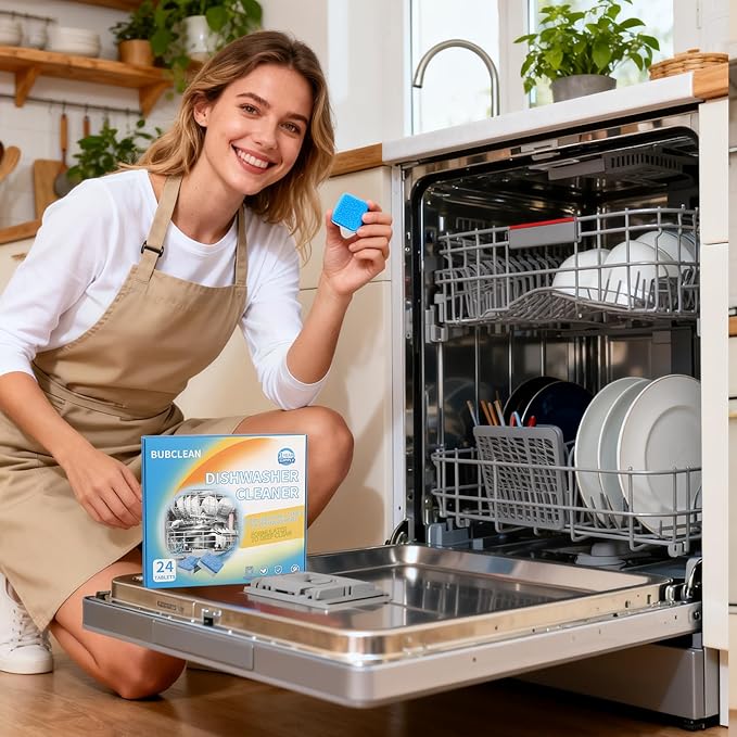 24 Pack BUBCLEAN Dishwasher Cleaner＆Deodorizer Tablets, Deep Cleaning Descaler for Dishwasher, Natural Odor, Limescale, Grease, Calcium ＆ Smell Remover, Septic Safe with Lemon Scent - 12 Month Supply