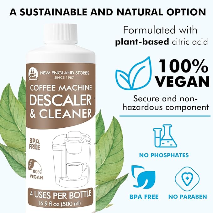 8 Uses Descaling Solution Compatible with Keurig, Nespresso, Breville, Delonghi, Jura, Ninja - 33.8oz Coffee Machine Descaler, Espresso Coffee Maker Cleaner, Coffee Pot Limescale Remover