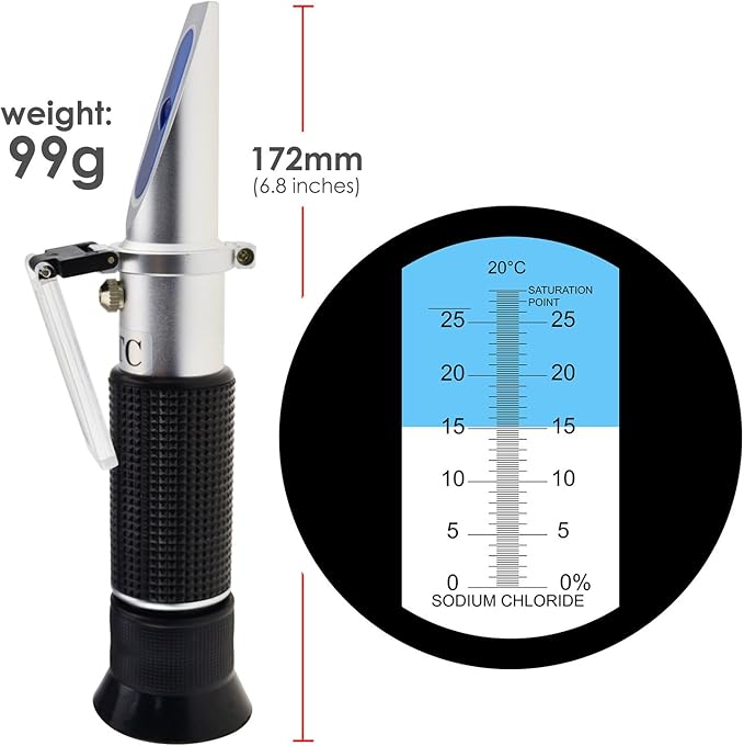 0-28% Salinity Refractometer ATC, Sodium Chloride (NaCl) Salt Level Meter Tester, Test Kit for Sea Water Brine Seawater Food Industry Pickle Soy Sauce, ±0.2% Accuracy