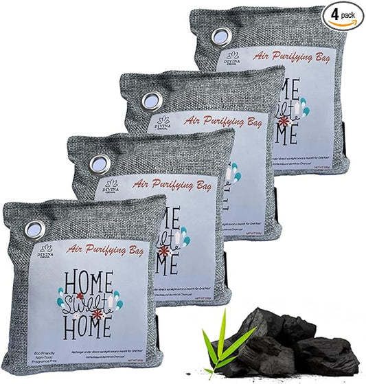 Bamboo Charcoal Air Purifying (Bag 4X200g), Removes Odors and Moisture, Nature Fresh Air Purifier Bags, Odor Eliminator for Home, Car, Pets, Bathroom, Basement