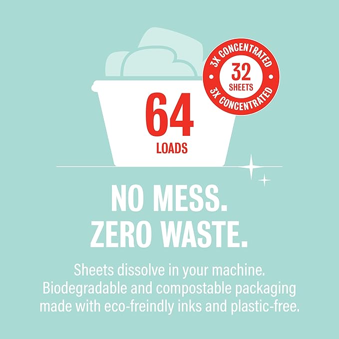 Rebel Green Small But Mighty Laundry Detergent Sheets - Enzyme Powered Laundry Solution - 32 Pre-Measured Washing Machine Sheets for 64 Loads, Frankincense Scent