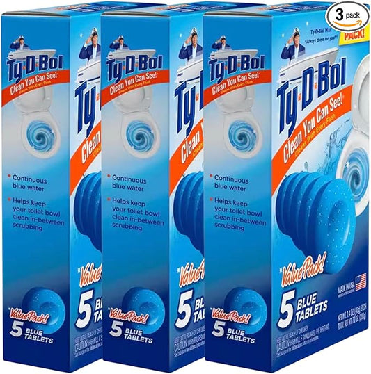 TY D BOL Toilet Bowl Cleaning Tablets with Continuous Blue Spruce Scent keeps Toilets Smelling Fresh & Clean (3 Packs of 5 tablets each) (Blue Spruce)