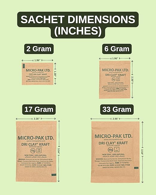 Micro-Pak Dri Clay Kraft, Highest Moisture Absorption Desiccant Packs, Silica Gel Packets Alternative, Food Safe Bentonite Clay, Desiccant Packs for Storage, Moisture Absorbers for Closet, 6gx50pcs