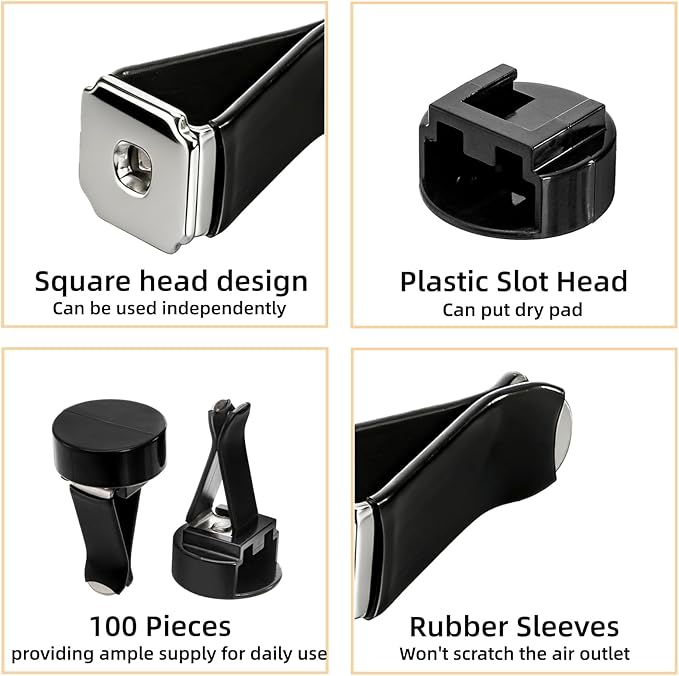 100 Pack Car Air Vent Clips, Metal Auto Air Conditioner Outlet Clips with Plastic Slot Head, Freshener Perfume Clips Fragrance Holder, Vent Clip Car Accessories for DIY, Office, Home