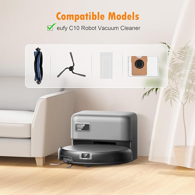 20 Pack Replacement Accessories Compatible with eufy C10 Robot Vacuum Cleaner, 2 Main Brush 6 Sidebrush 4 Filter 6 Dust Bag 1 Cleaning Brush 1 Screwdriver