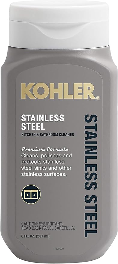 KOHLER K-23729-NA Stainless Steel Cleaner, Kitchen & Bathroom Cleaner, Polish & Protect Sinks & Other Surfaces, 8 FL Oz