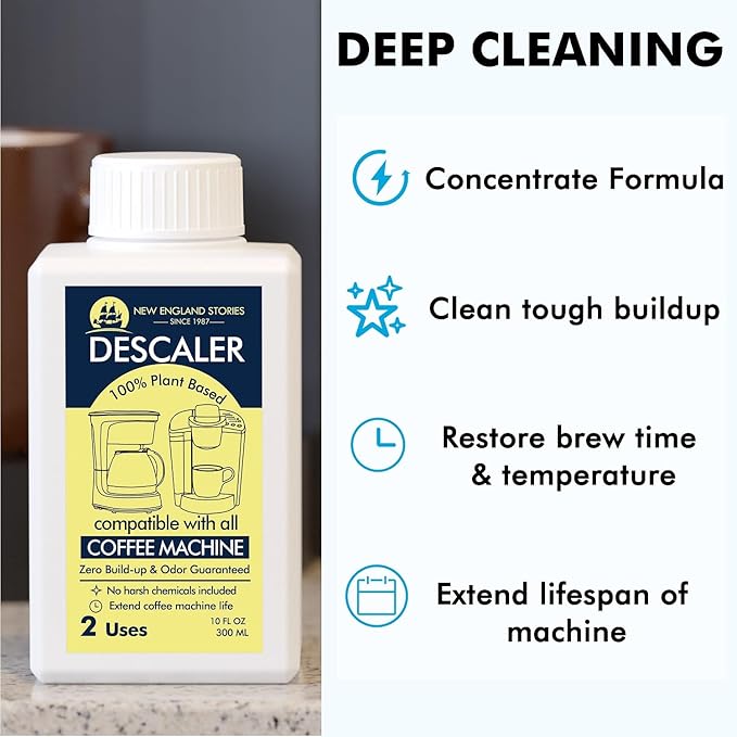 2 Uses Descaling Solution Compatible with Keurig, Nespresso, Breville, Delonghi, Jura, Ninja - 10oz Coffee Machine Descaler, Espresso Coffee Maker Cleaner, Coffee Pot Limescale Remover