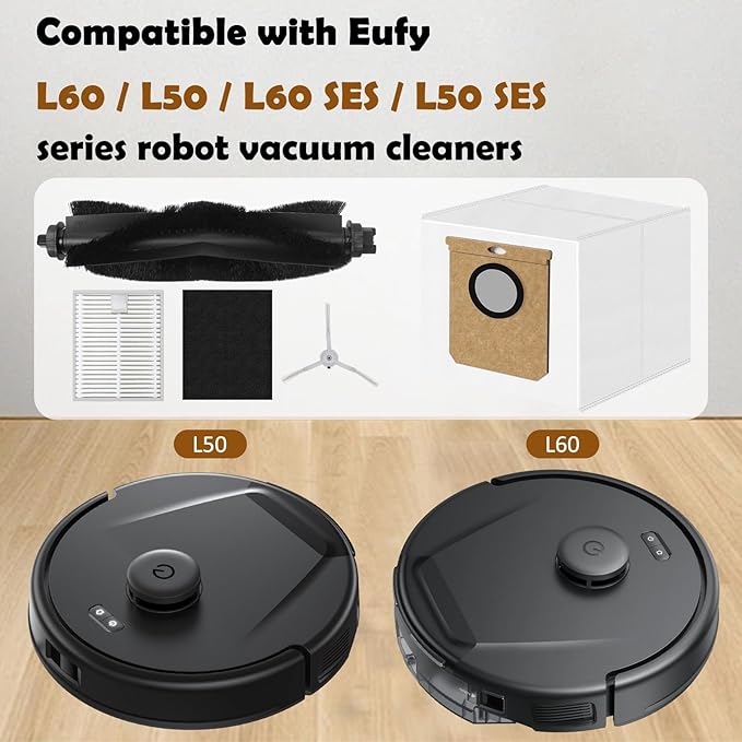 VIEWALL 18 Pack L60 Accessories Kit Replacement Compatible with Eufy L60 / L50 Robot Vacuum, Accessories Kit 2 Roller Brush, 4 Side Brushes, 4 Filters, 6 Dust bags, 1 Screwdriver, 1 Cleaning tool