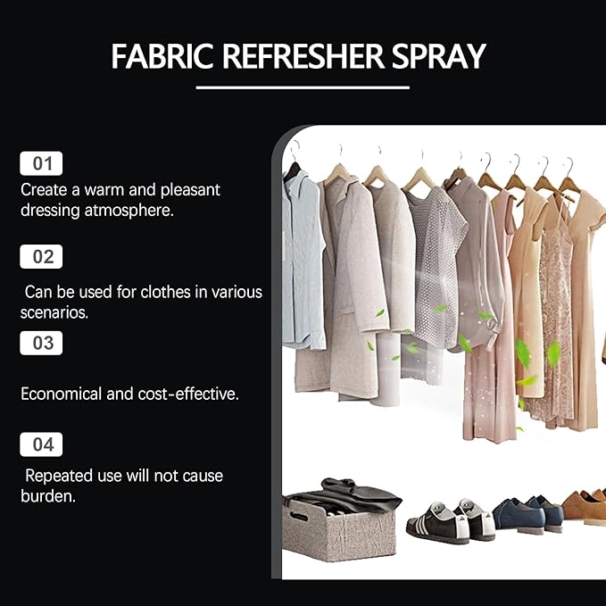 Fabric Refresher Spray for Clothes – Long-Lasting Fresh Scent, Quick Deodorizing & Anti-Static Formula – Easy Clothing Freshening Mist for Daily Wear & Travel