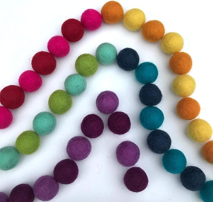 Rainbow Party - 100% Handmade Wool Felt Pom Poms - (50) Pure New Zealand Wool Felt Balls - DIY Pompoms - 0.8-1.0" Size - Drawstring Muslin Bag