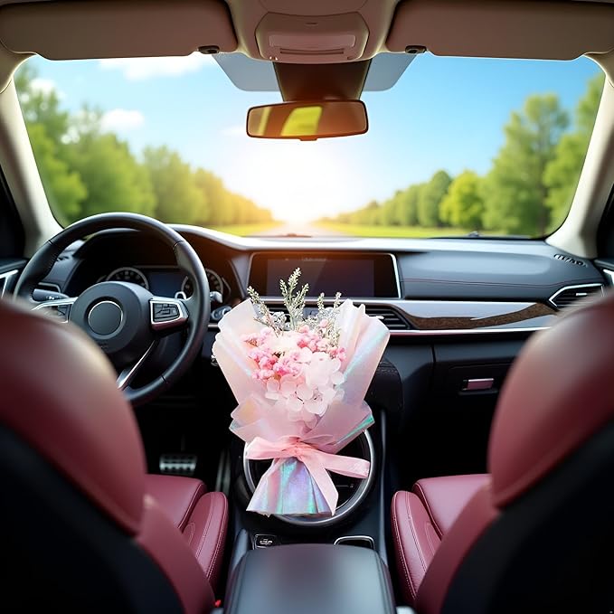 Pink Mini Dried Flowers Bouquet for Car Air Vent Clips, Car Air Outlet Perfume Decoration FlowerVent Clips Air Fresheners Interior Accessories Automotive