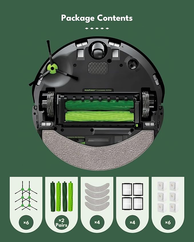 Yivy 26Pack Replacement Parts for iRobot Roomba Combo J7+/ Combo 10 Max/Combo J9+ Robot Vacuum Cleaner(Only Combo series): 4 Rubber Brushes+4 Mopping Pads+4 HEPA Filters+6 Side Brushes+6 Dust Bags