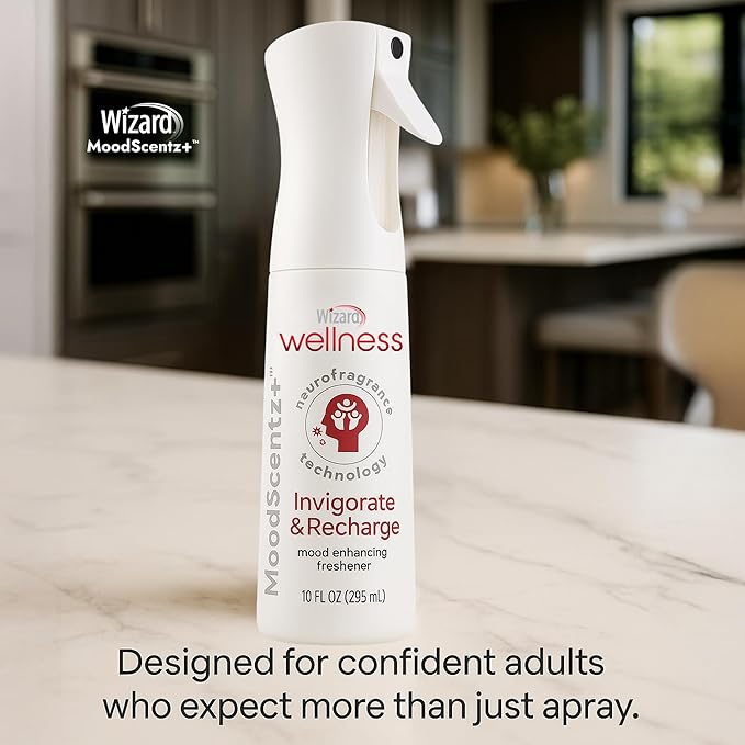 Wizard MoodScentz™ (Invigorate & Recharge) Patented Science-Backed Mood-Enhancing Room Mist, Non-Aerosol Continuous Fine-Mist Spray with Neuro-Fragrance Technology – 10 Fl Oz