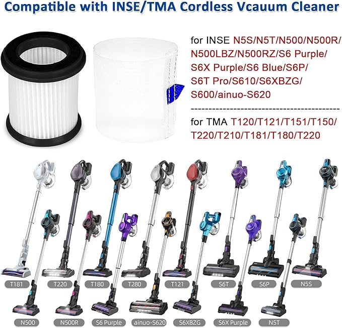 ilovelife 4PCS HEPA Filter with Mesh Filter Replacement for INSE N5S N5T S6T S6P Pro S610/TMA T120 T121 T151 T150 T220 T210 T181 T180 T220 Cordless Vacuum Cleaner, White