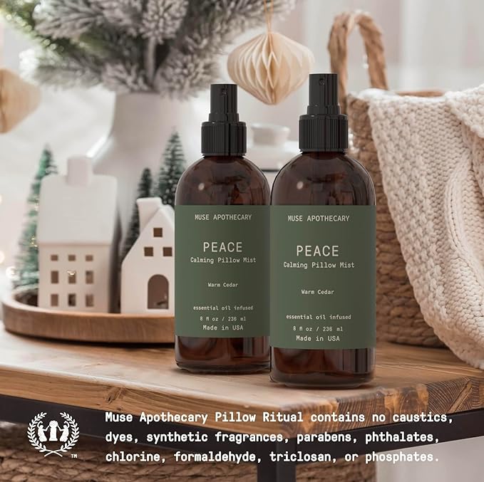 Muse Apothecary Pillow Ritual - Botanical Collection - Calming and Relaxing Pillow Mist, Linen and Fabric Spray - Infused with Natural Aromatherapy Essential Oils - 8 oz, Warm Cedar