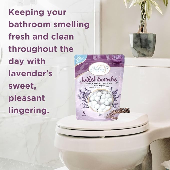 Essential Oil Toilet Bowl Bombs, Long-Lasting Freshness, Clean Toilet Freshener, Deodorizer (5 Tablets) (5 Count (Pack of 1), Lavender) ALL NATURAL NON-TOXIC