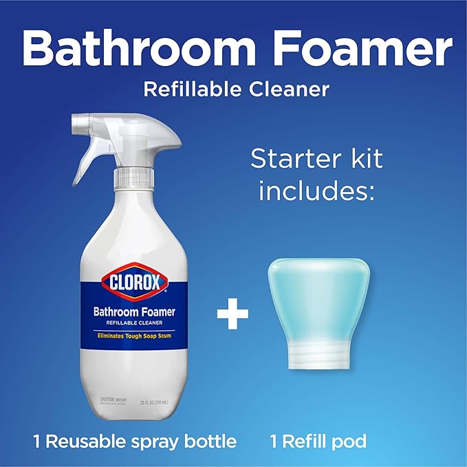 Clorox Bathroom Foamer Refill Cartridge for Clorox Bathroom Foamer Reusable Spray Bottle, Household Essentials, Fresh Scent, 2 Spray Refills