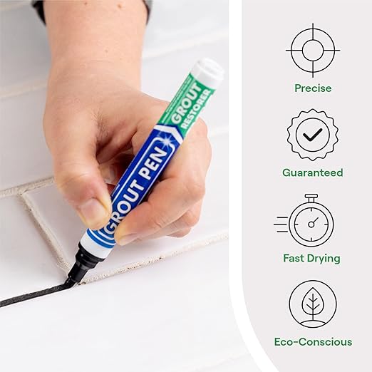 Grout Pen Black Tile Paint Marker: Waterproof Grout Paint, Tile Grout Colorant and Sealer Pen - Black, Wide 15mm Tip (20mL)