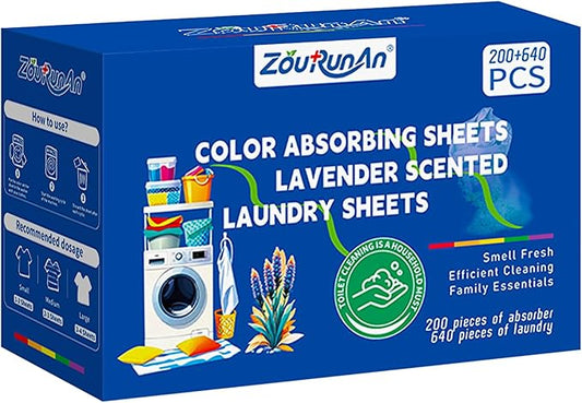 2-in-1 Laundry Detergent Sheets & Color Catcher Sheets, 840 Loads Mega Pack, Fast Dissolve Hypoallergenic Stain Remover - No Color Bleeding Fresh Lavender Scent for Home Dorms Travel