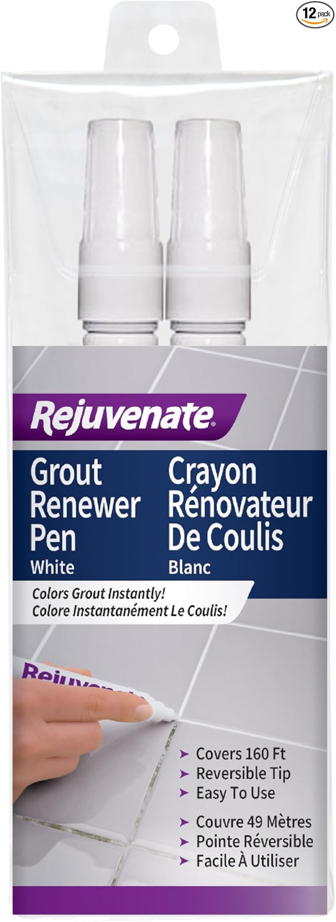 Rejuvenate Grout Renewer Pen, 1 Count, White Grout Color Restorer Instantly Covers Stained, Dirty Or Old Grout Between Kitchen And Bathroom Tiles