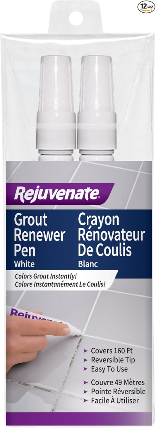 Rejuvenate Grout Renewer Pen, 1 Count, White Grout Color Restorer Instantly Covers Stained, Dirty Or Old Grout Between Kitchen And Bathroom Tiles