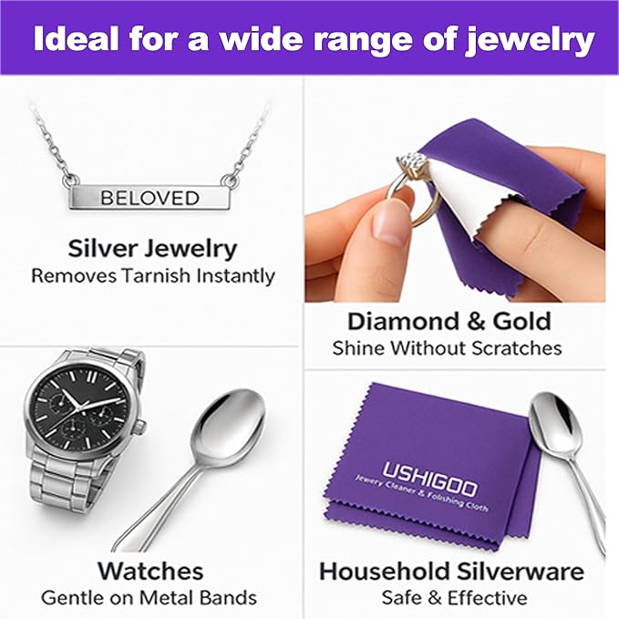 Jewelry Cleaning & Polishing Cloth,2Pcs Sterling Silver Gold Platinum Tarnish Remover,Non-Toxic Eco Friendly,Jewelry Cleaner Cloth for Ring,Earring,Watch and Coins Care-Gray