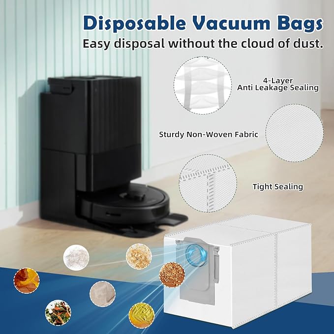 Accessories Replacement Kit for Roborock Q Revo S, Qevo Pro, Qrevo Plus Robot Vacuum, 1 Main Brush, 4 Mop Cloth, 2 Washable Filter, 4 Black Side Brushes, 6 Dust Bag, 1 Cleaning Tool - 18 Pcs
