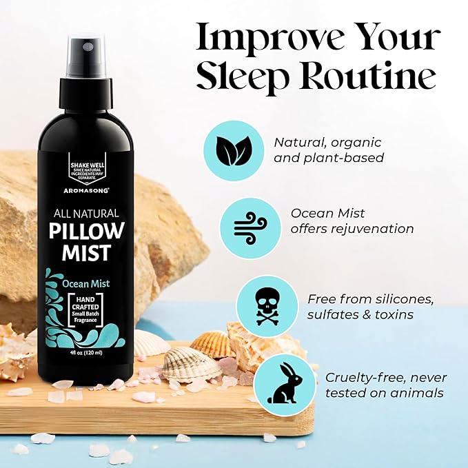 Aromasong All Natural Pillow Spray for Deep Sleep- Holiday Gift Pack of Lavender, Ocean Mist, and Eucalyptus Included - Calming Linen & Bedtime Natural Essential Oil Mist Spray for Sleeping