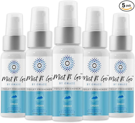 Mist N??Go by Omaze Travel Bathroom Spray for Toilet Spray Odor Eliminator - Travel Toilet Spray for Bathroom Air Freshener Spray for Bathroom Deodorizer - Dream Regular Size (2oz x5)