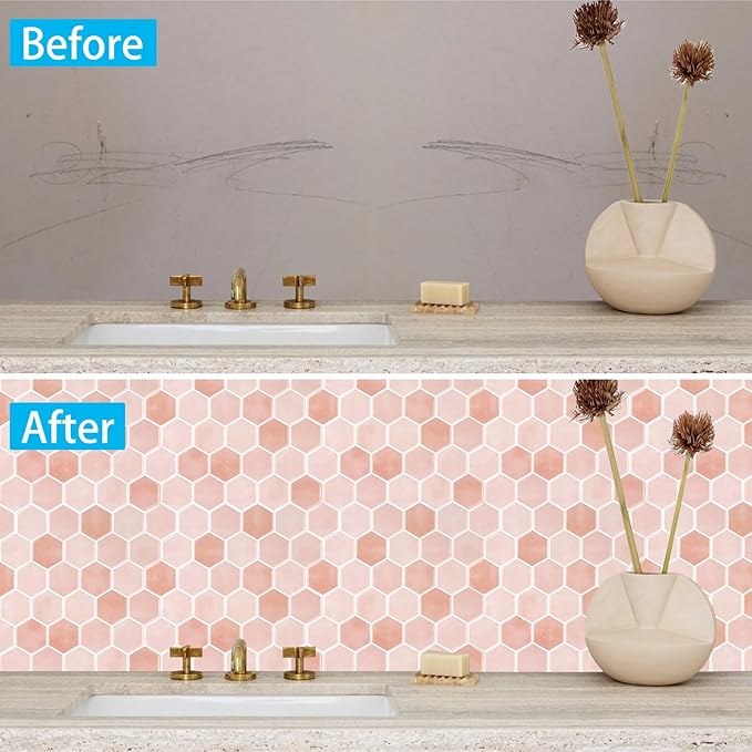 10-Sheet Hexagon Peel and Stick Backsplash for Kitchen, New Upgrade Premium Extra Thicker Design, 3D Self Adhesive Wall Tiles, Large Stick on Tiles for Kitchen and Bathroom (12" x 12")