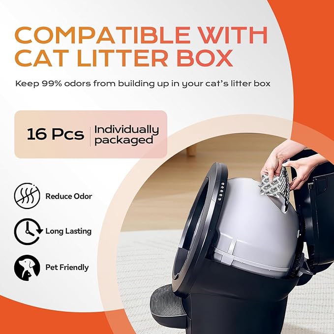 16 PCS Cat Litter Box Deodorizer for Hooded Litter Boxe, Activated Charcoal Odor Absorber, Carbon Filter Compatible with Whisker OdorTrap Pod Accessories Filter and Traditional Litter Boxes, Unscented