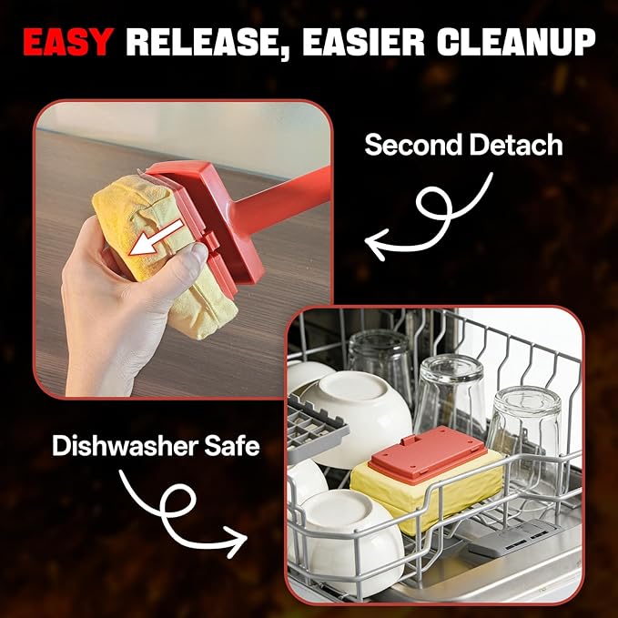 Grill Brush Bristle Free, Steam Grill Cleaning Brush with Detachable & Dishwash-Safe Brush-Head, Ergonomic Comfort Grip for Cast Iron/Stainless-Steel Grates, Safe Barbecue Grill Cleaner