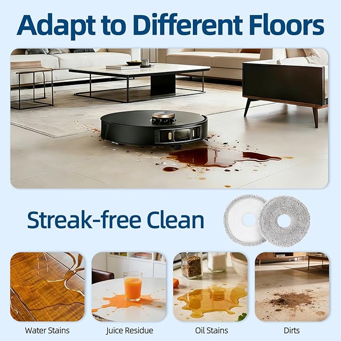 Mop Pads for Dreame L40 Ultra/L10S Ultra/X40 Ultra/L10s Pro Ultra Heat/L20 Ultra/L10S Plus/X30 Ultra/X40 Master/L10 Ultra/L10S Ultra Gen2 Robot Vacuum Microfiber 6 Pack Vacuum Mop Pads Replacement