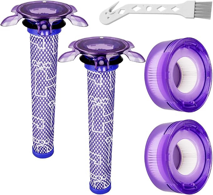 Lemige V7 V8 New Filter Replacement Kit for Dyson V7 V8 Slim Animal Absolute Motorhead SV10 SV11 SV25 SV37 Cordless Vacuums, 2 Star Pre-Filters and 2 HEPA Post-Filters, Part No. 965661-05 & 967478-05