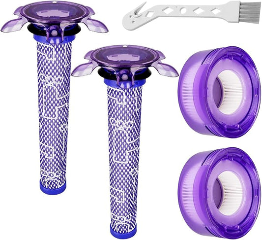 Lemige V7 V8 New Filter Replacement Kit for Dyson V7 V8 Slim Animal Absolute Motorhead SV10 SV11 SV25 SV37 Cordless Vacuums, 2 Star Pre-Filters and 2 HEPA Post-Filters, Part No. 965661-05 & 967478-05