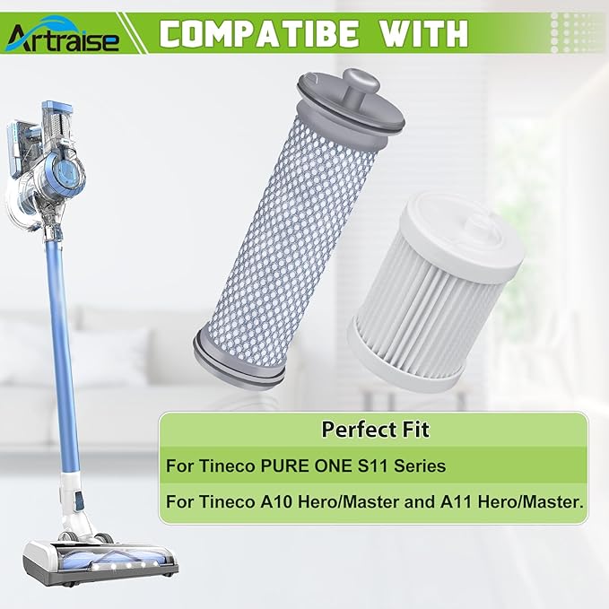 A10 Filter Replacement for Tineco A10/A11 Hero, A10/A11 Master, PURE ONE S11, S12 Pro EX, S15 Series, PWRHERO11 Snap Cordless Stick Vacuum Cleaner, 2 Pack Pre Filters & 2 HEPA Filter
