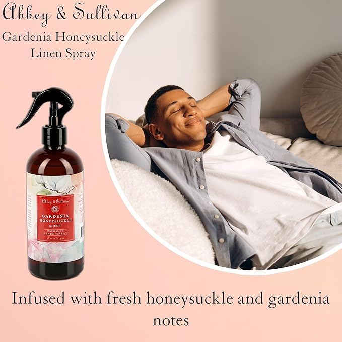Abbey & Sullivan Linen Spray, Gardenia Honeysuckle, Fabric Freshener and Fragrance Room Spray, Pack of 2, 16 oz