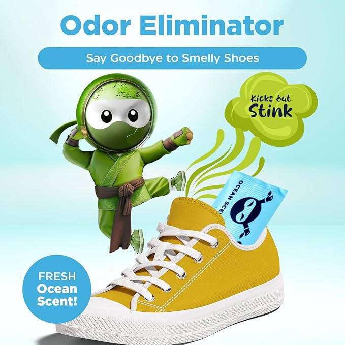 Shoe Ninja Shoe Deodorizer - Shoe Odor Elimination with Activated Charcoal, Versatile and Reusable Shoe Smell Remover, Boxing Glove Deodorizer, and Shoe Freshener, Great for Sports - 1 Pack Count of 2