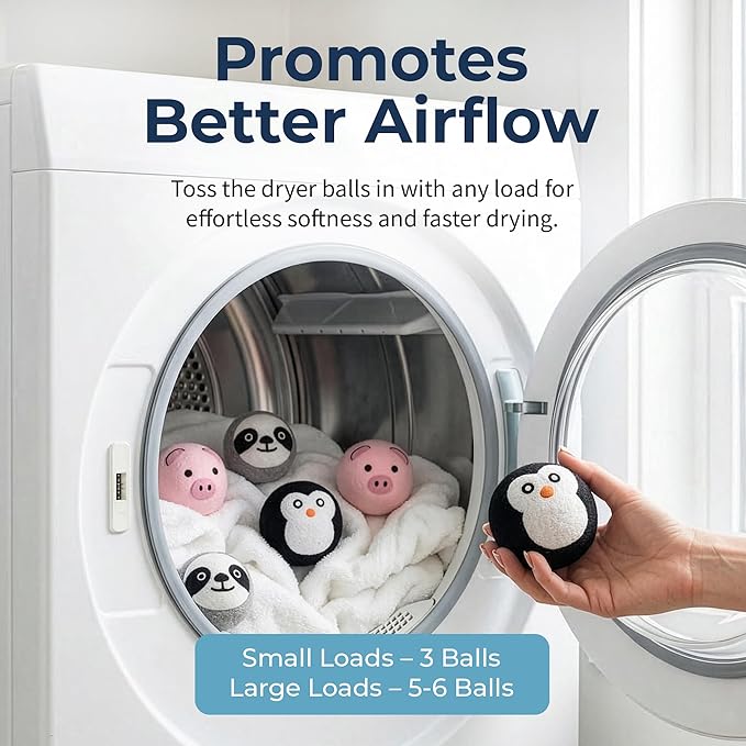 Best Brands Wool Dryer Balls 6 Pack - 100% Natural Fabric Softener Alternative, Reusable Laundry Balls for Dryer, Reduces Static Cling, Wrinkles & Drying Time, Safe for Baby Clothes & Delicates