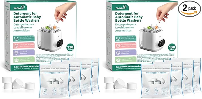 GROWNSY Official Detergent Washing Tablets - 130 PCS, Compatible with Momcozy Baby Bottle Washers (Pack of 2)