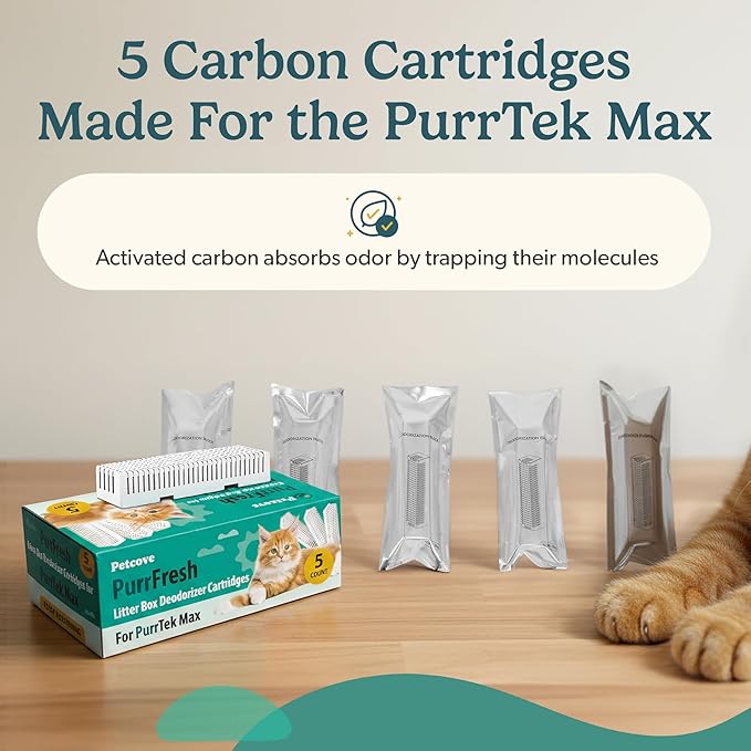PetCove PurrTek Max Cat Litter Box Filters Replacements | Activated Charcoal Odor Absorber & Deodorizer Pods | Litter Box Filter Scent Eliminator | Precision Fit Filters for Hooded Boxes Long-Lasting
