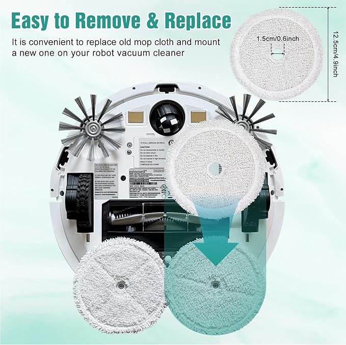 6 Pack Mop Pads Replacement Parts for Bissell 3115 Series, for 2859 SpinWave Wet and Dry Robot Vacuum Cleaner, Reusable & Washable Mop Cloths Accessories