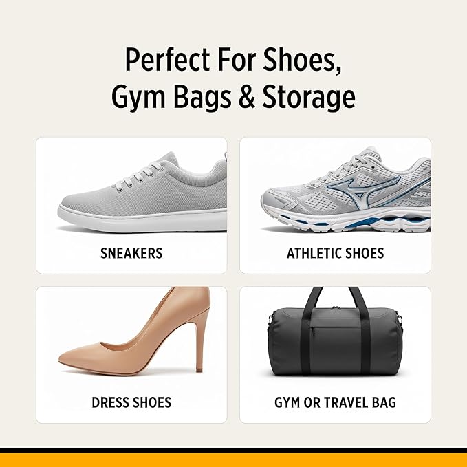 StinkERASERS Activated Charcoal Shoe Deodorizer Bags, Natural Odor Eliminator & Shoe Smell Remover, Reusable Unscented Moisture Absorber Inserts for Sneakers, Boots & Gym Bags, 2 Pack